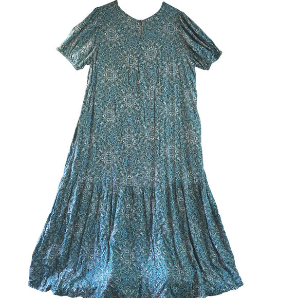 Terra & Sky Teal Floral Patterned Sundress Plus Size 2XL - Picture 2 of 6